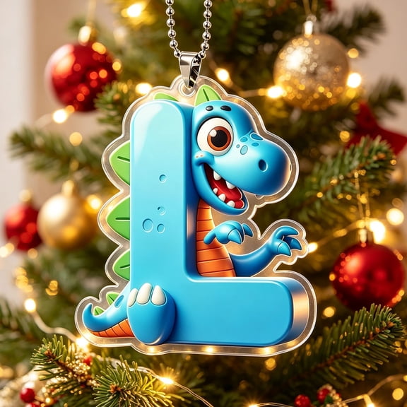 Cute Dinosaur Letter Christmas Ornament, A-Z Alphabet Acrylic Pendant, Personalized Initial Xmas Tree Hanging Decor, Kids Birthday Custom Name Ornament