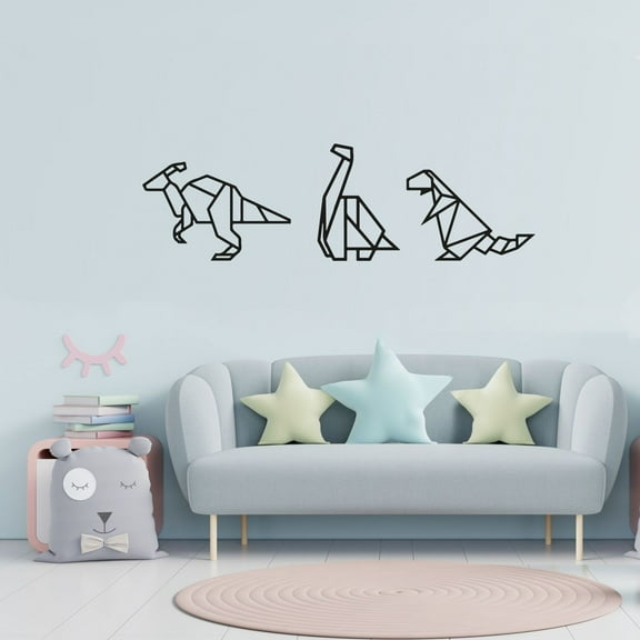 Cute Dinosaur Origami Paper Art Style Dinosaurs Paper Silhouette Vinyl Design Wall Sticker Wall Art Wall Decal Boy Girl Kid Bedroom Nursery Kinder Home Decor Stickers Decoration Size (8x20 inch)
