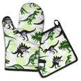 thumbnail image 1 of Cute Dinosaur Pattern Kitchen Oven Mitt and Pot Holder Sets 2 Pcs for Baking, Cooking and Grilling, Heat Resistant Up To 392 °F, 1 of 7