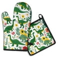 thumbnail image 1 of Cute Dinosaur Pattern Kitchen Oven Mitt and Pot Holder Sets 2 Pcs for Baking, Cooking and Grilling, Heat Resistant Up To 392 °F, 1 of 7