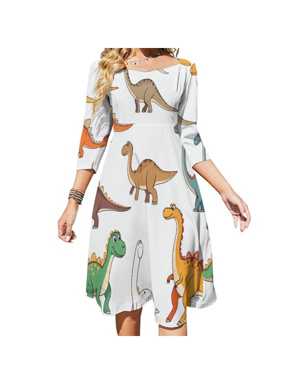 Cute Dinosaur Patterns Collection Womens Summer Dress Tie Back A Line Flare Dress
