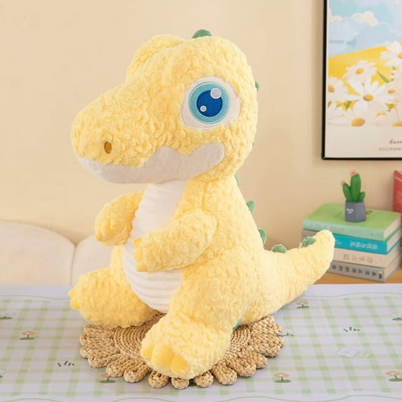 Cute Dinosaur Plush Toys, Big Eyed Dinosaur Stuffed Dolls, Soft Animal Dino Plushie, Birthday Gifts for Kids Girls Boys Yellow 11.8 inch