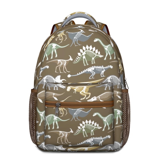 Cute Dinosaur Print School Backpack – Watercolor Cartoon Dino Pattern Schoolbag with Planets, Stars, and Nature Design