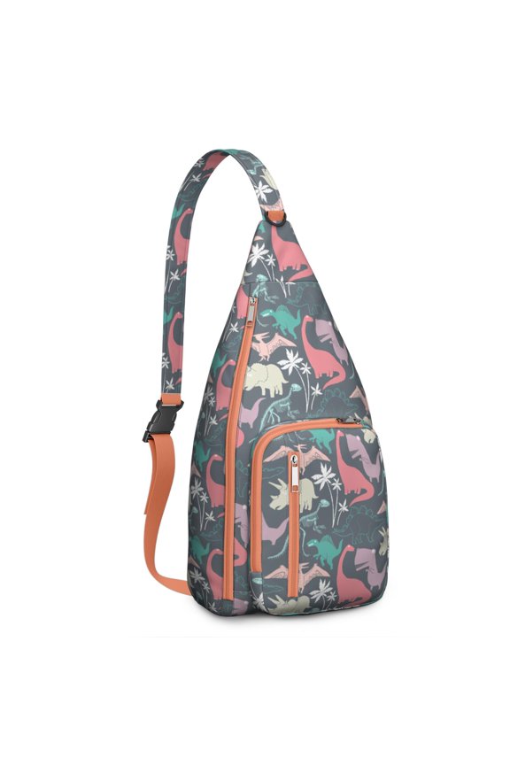 Cute Dinosaur Print Sling Bag - Cartoon Dino Pattern Thermal Tote, Leakproof Cooler for Commuting & School