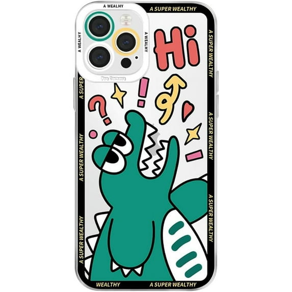 Cute Dinosaur Say Hi Lanyard Chain Soft Phone Case Compatible with iPhone Case (Clear,iPhone 12 Mini)