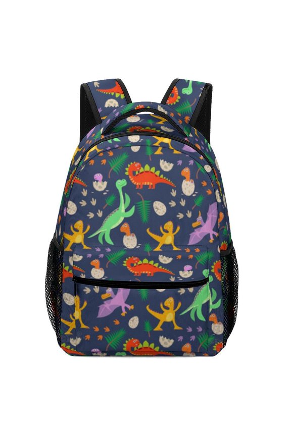 Dinosaur Seamless Pattern Oxford Backpack Double Zipper Hidden Pocket Casual Commute Mesh Side Bags