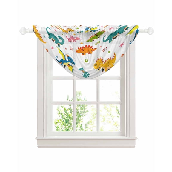 Cute Dinosaur Sheer Waterfall Valance Curtains for Window, Cartoon Dino Funny Boys Girls Children Rod Pocket Sheer Topper Swag Curtains for Living Room, Kitchen 38.5"W x 47.2"L, 1 Panel
