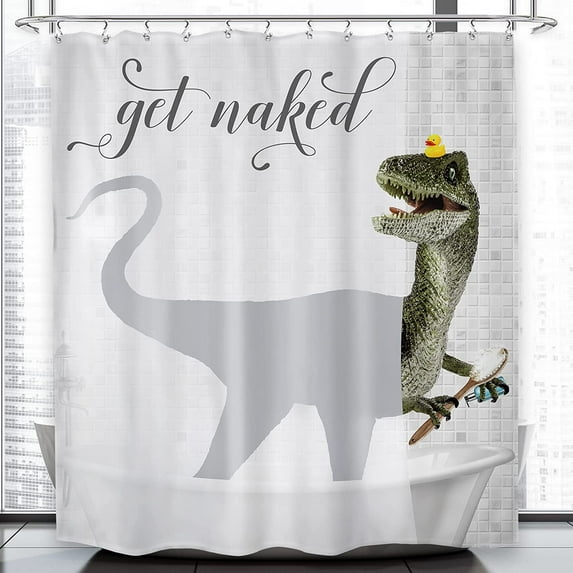 Cute Dinosaur Shower Curtain 72Wx72H Inch Funny Get Naked Quote Shower Curtain Bathroom Set Cool Dino Raptor Silhouette Animal Bath Curtain Baby Boys Kids Accessories Children Art Home Decor