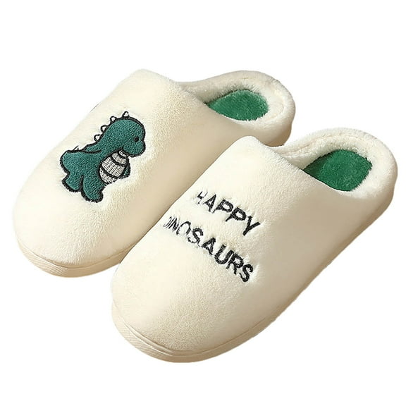 Cute Dinosaur Slippers for Women Couples Indoor Comfortable Soft Cotton Fuzzy House Slippers Cartoon Flat Bottom Slides Home Shoes Size 38