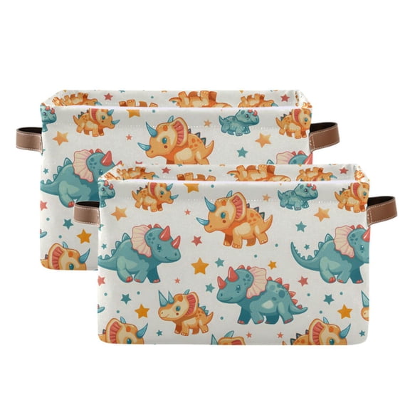 Cute Dinosaur Storage Bins with Handle Fabric Organizer Basket Foldable Box 2 Pack 14.2x10.2x8.3