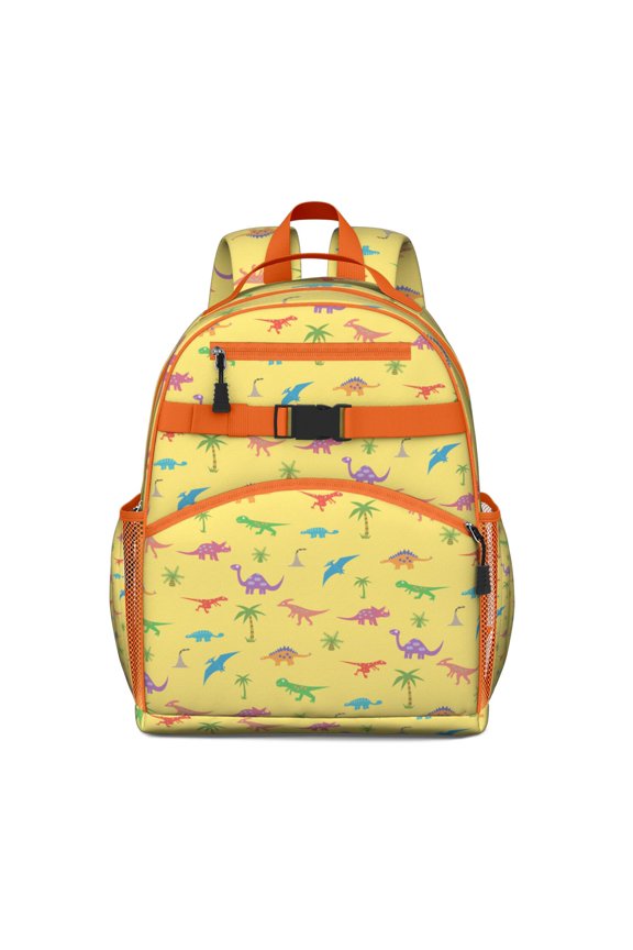Cute Dinosaur Toddler Backpack Featuring Cartoon Dino and Vibrant Watercolor Nature Scene