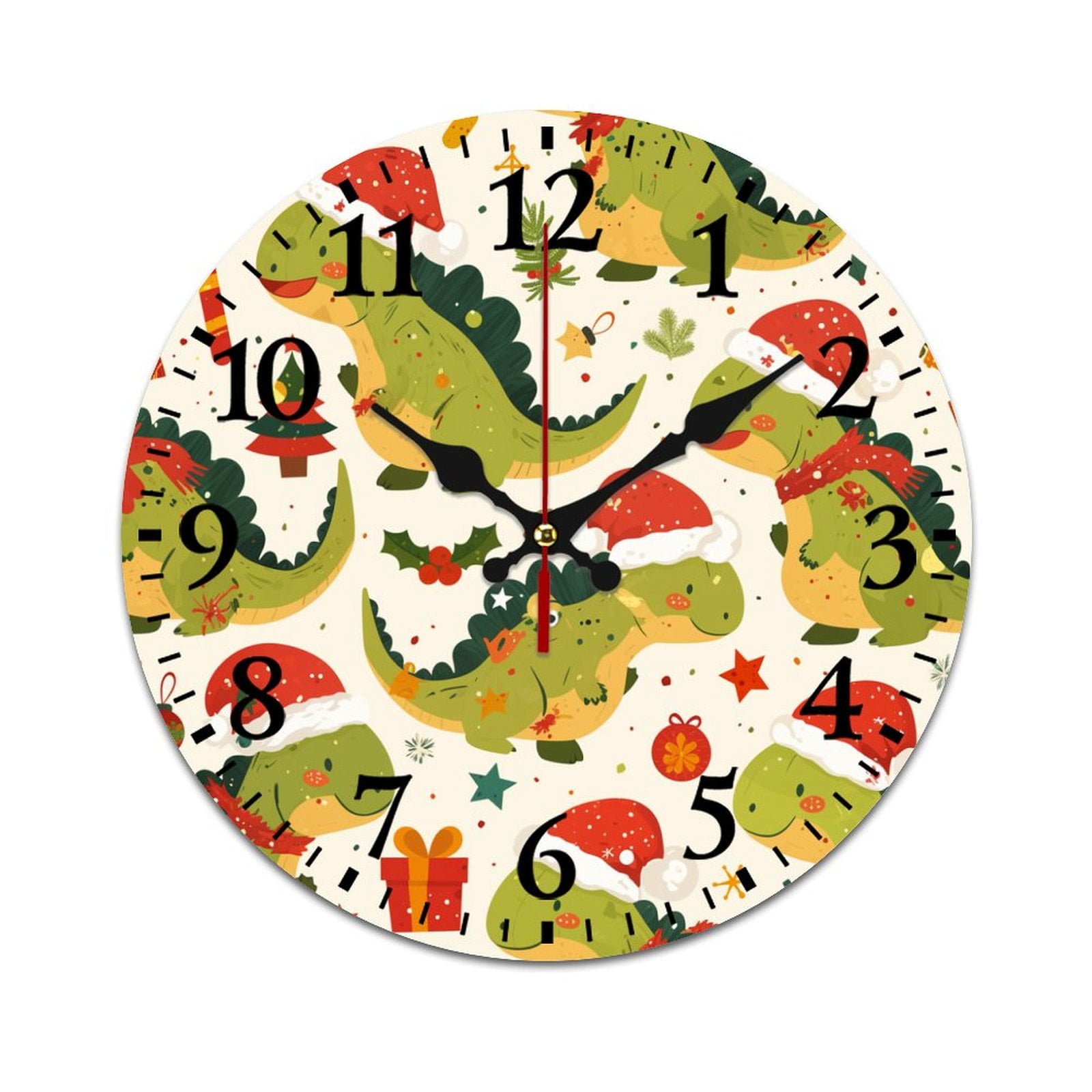 Cute Dinosaur Wearing Santa Hat Wall Clock Modern Design Clocks Wall