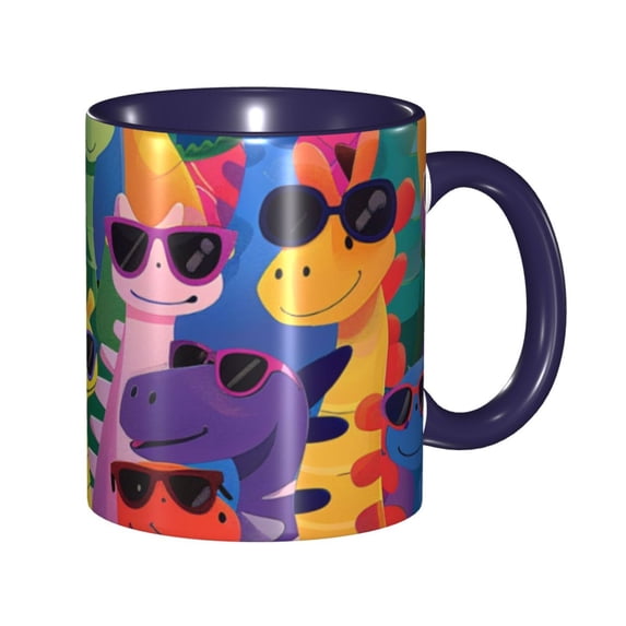 Cute Dinosaur With Sunglasses Coffee Mug Fun Custom Ceramic Mugs 11oz Navy Blue