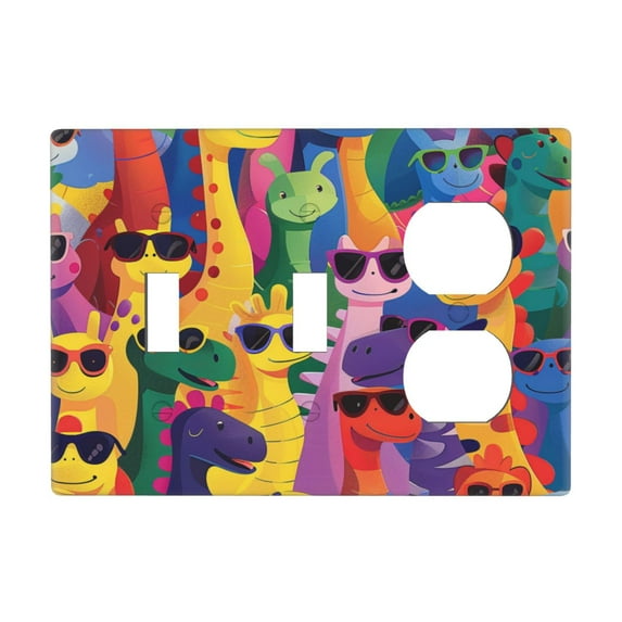 Cute Dinosaur With Sunglasses Switch Cover Decorative Wall Plate 3-Gang 2-Toggle 1-Duplex Standard Size