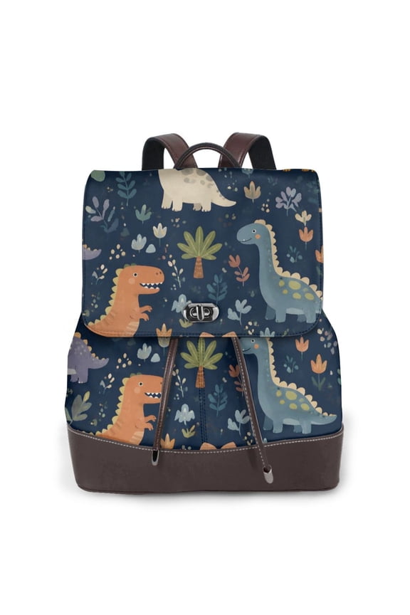 Cute Dinosaur Women's Leather Backpack All-Over Print Bag for Work and Travel