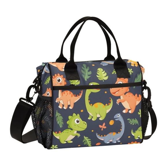 Cute Dinosaur and Leaf Lunch Bag Insulated Lunch Box Leakproof Reusable Cooler Tote Adjustable Shoulder Strap for Men Women 9L