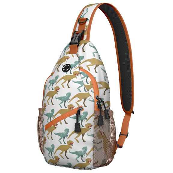 Cute Dinosaur and Nature Print Crossbody Sling Bag, Funny Cartoon Dino Pattern Lightweight Backpack for Travel, Hiking, and Outdoor Use