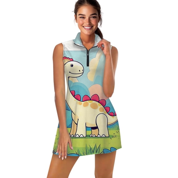 Cute Dinosaur in Forest Sports Dresses Women Tennis Dress Outdoor Badminton Golf Quick-Drying And Breathable Sports Dress