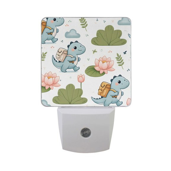 Cute Dinosaur with Backpack and Lotus Night Light 2 Pack LED Nightlight Plug into Wall Dusk to Dawn Sensor Soft White
