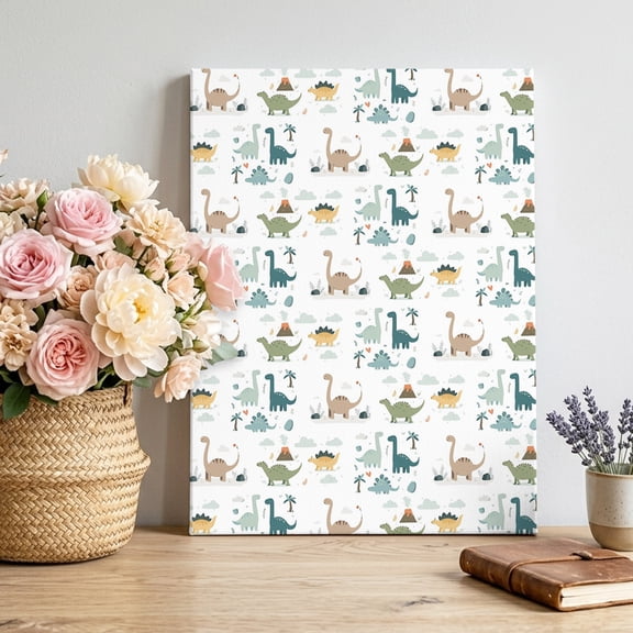 Cute Dinosaurs Canvas Wall Art, Lovely Colorful Cartoon Animals Tree Cloud Pictures Wall Decor Wooden Framed Artwork Art Prints for Living Room Hallway Bedroom Office 20"x30"