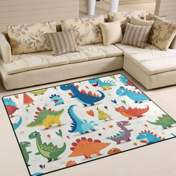 Cute Dinosaurs Cartoon Area Rugs Soft Non-Slip Floor Mats Large Nursery Carpets Doormat for Living Room Bedroom Hotel Decor 63"x48"