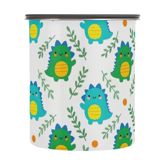 Cute Dinosaurs Dino Cartoon Airtight Coffee Bean Canister 30oz Food Storage Containers with Lids For Gournd, Tea, Sugar, Flour, Rice, Cereal, Candy Cookie Jar