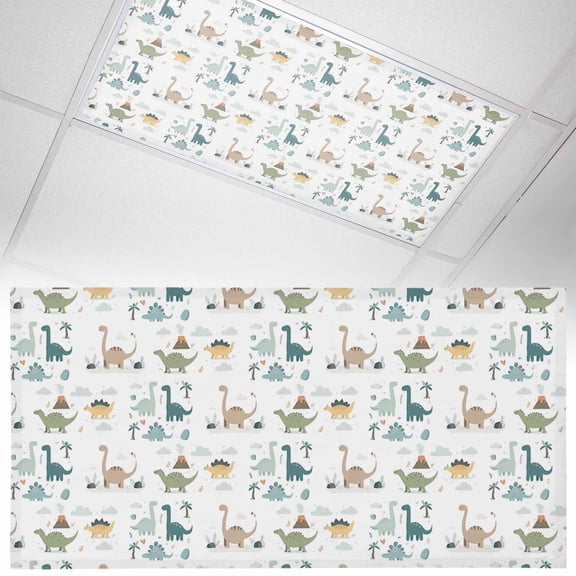 Cute Dinosaurs Fluorescent Light Covers Lovely Colorful Cartoon Animals Tree Cloud Magnetic Light Filters Ceiling Lighting Panel Shade for Classroom Office Home 2 x 4 ft, 1 Pack