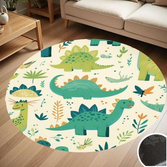 Cute Dinosaurs Green Round Carpet Living Room Bedroom Home Decoration Coffee Table Mat Lounge Rug Chair Mats
