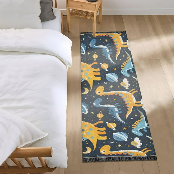 Cute Dinosaurs in Space Runner Area Rug 2x6 Soft Non-Slip Washable Bedside Carpet for Hallway Bedroom Living Room Home Decor