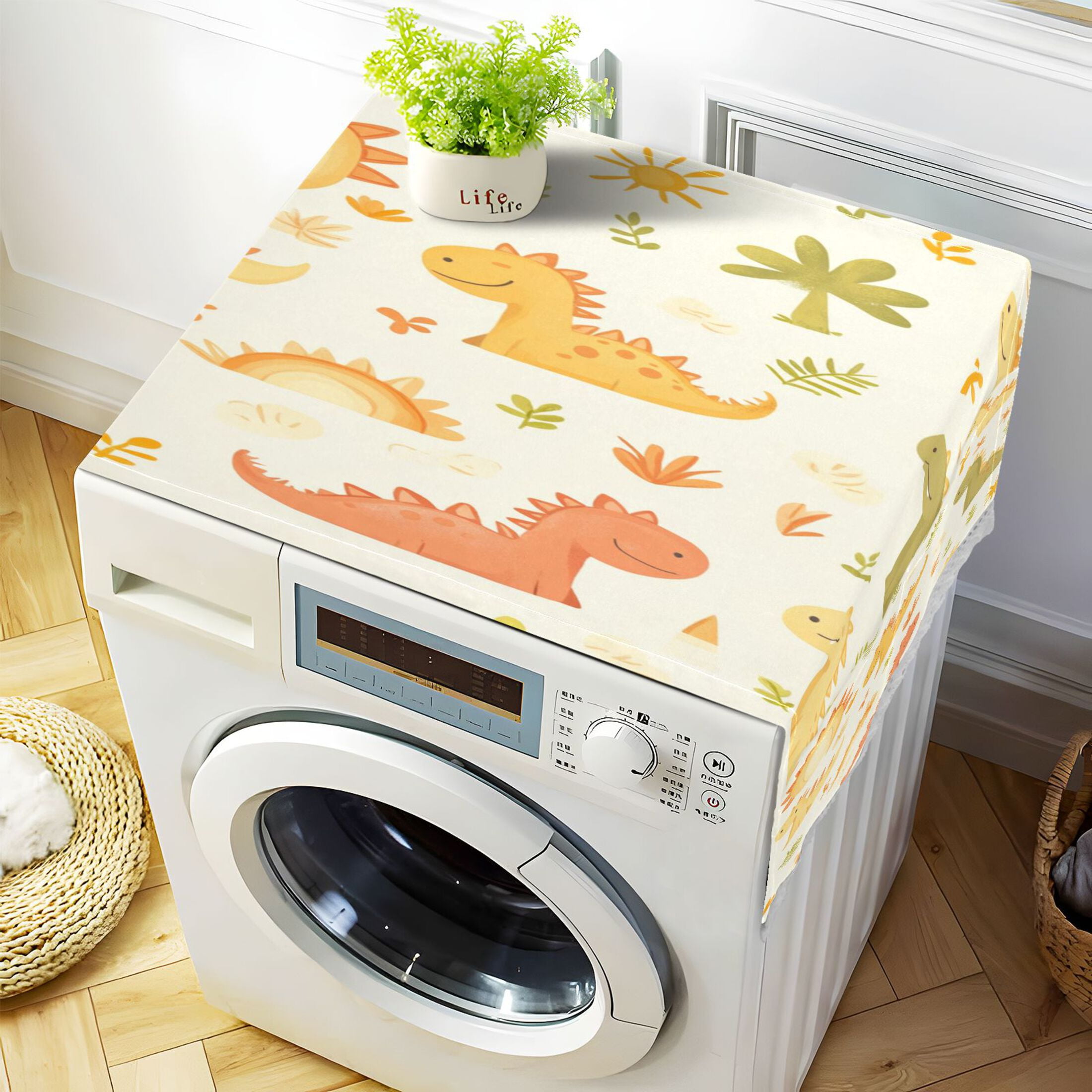 Cute DinoscorWasher and Dryer Covers Dust-Proof and Oil Resistant Fridge Cover with 4 Storage Pockets Washing Machine Top Cover for Laundry Kitchen Home 51.2 x 22 In