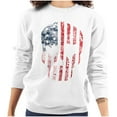 thumbnail image 1 of Cute Distressed American Flag Skull Women Plus Size Crewneck Sweatshirt Brisco Brands 2X, 1 of 5