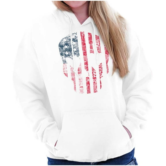 Cute Distressed American Flag Skull Hoodie Sweatshirt Women Brisco Brands X