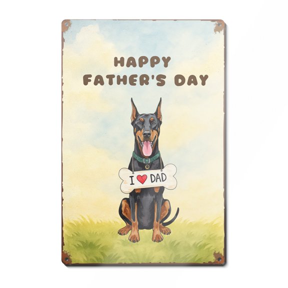 Cute Doberman Pinscher Loves Dad Happy Father's Day Vertical Metal Aluminum Sign Doberman Dog Lover Gifts Wall Art Home Decor - 12008