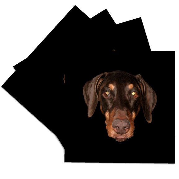 3drose, Cute Doberman Vector Profile for Pinscher Lovers, Set of 4 Ceramic Tile Coasters
