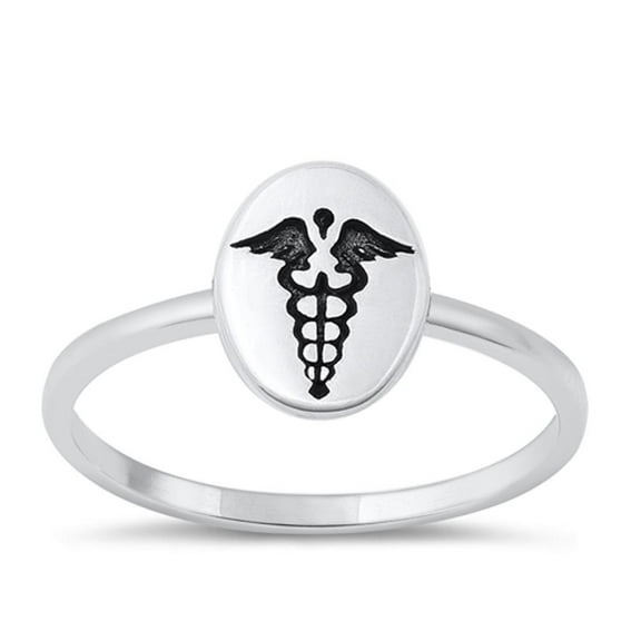Cute Doctor Nurse Ring .925 Sterling Silver Caduceus Medical Band Jewelry Female Male Unisex Size 5