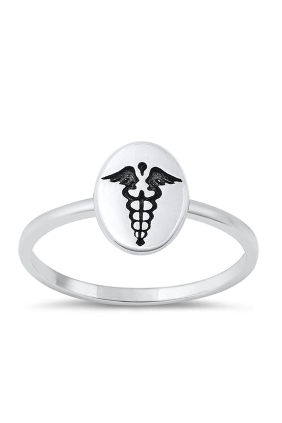 Cute Doctor Nurse Ring .925 Sterling Silver Caduceus Medical Band Jewelry Female Male Unisex Size 8