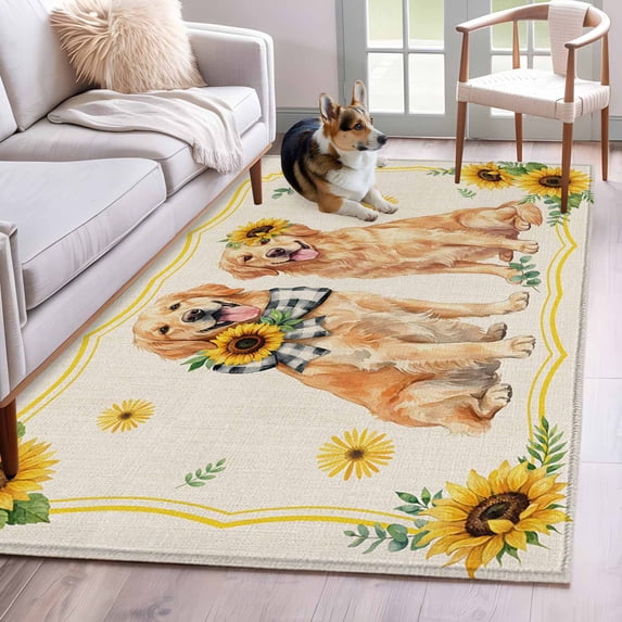 Cute Dog 3'x5' Rug for Bedroom Foot of Bed Small Living Room, Yellow ...