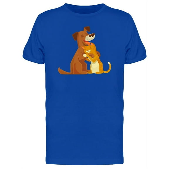 Cute Dog And Kitten Cartoon T-Shirt Men -Image by Shutterstock, Male Large