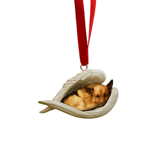 Taicans Cute Dog Angel Wings Christmas Tree Ornament - Handmade Xmas Tree Hanging Decor,Unique Pet Lover Gift,2D Acrylic Design,Red Ribbon,Holiday Decor