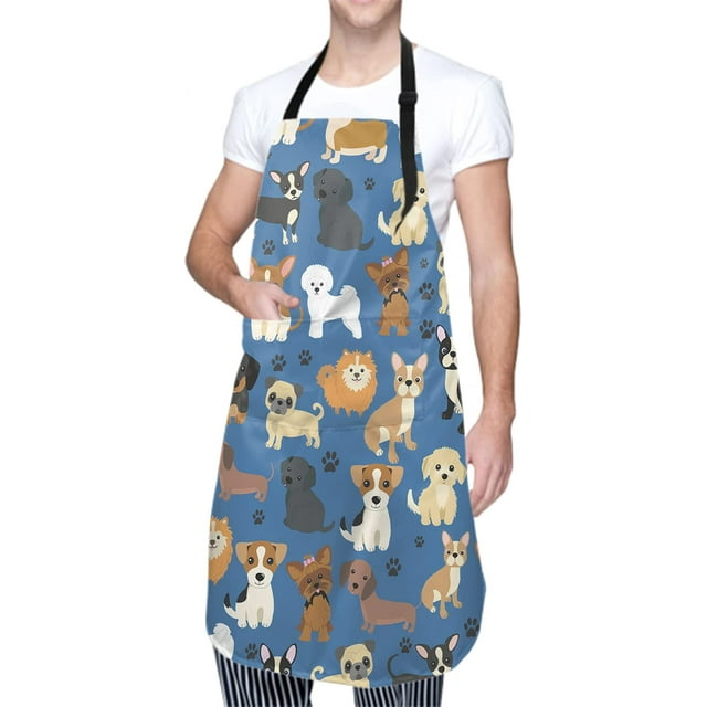 Cute Dog Apron with 2 Pockets and Adjustable Neck Waterproof Kitchen