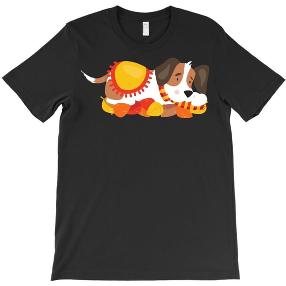 Cute Dog Autumn Dog Cute Dog Sleeping Dog Autumn Leaves Themed H45464 Unisex T-Shirt, Up to 5XL Available