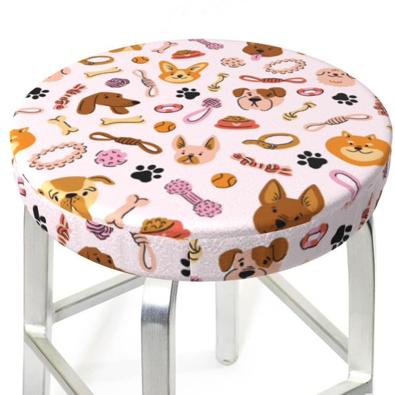 Cute Dog Bar Stool Covers - Stretch Round Seat Covers with Elastic Bands Bar Stool Seat Covers Stool Cushion Round for 12-14 Inch