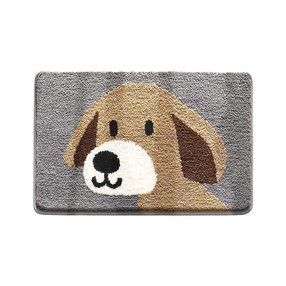 Cute Dog Bath Rug, Bathroom Mat Non-Slip Soft Shower Rug Plush Microfiber Water Absorbent Shaggy Floor Mats for Kids Room, Bedroom, Kitchen (Dog, 16 x 24)
