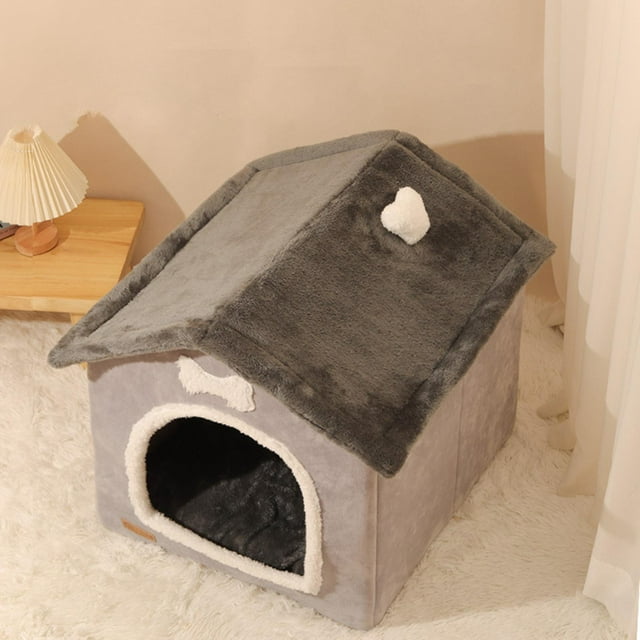 Cute Dog Bed House Cat House Soft Plush Hideout Warm Pet Bed for Indoor