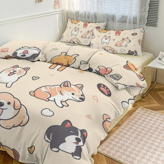 Cute Dog Bedding Sets Twin Duvet Cover 3 Piece Cute Bed Set for Boys Girls Kid