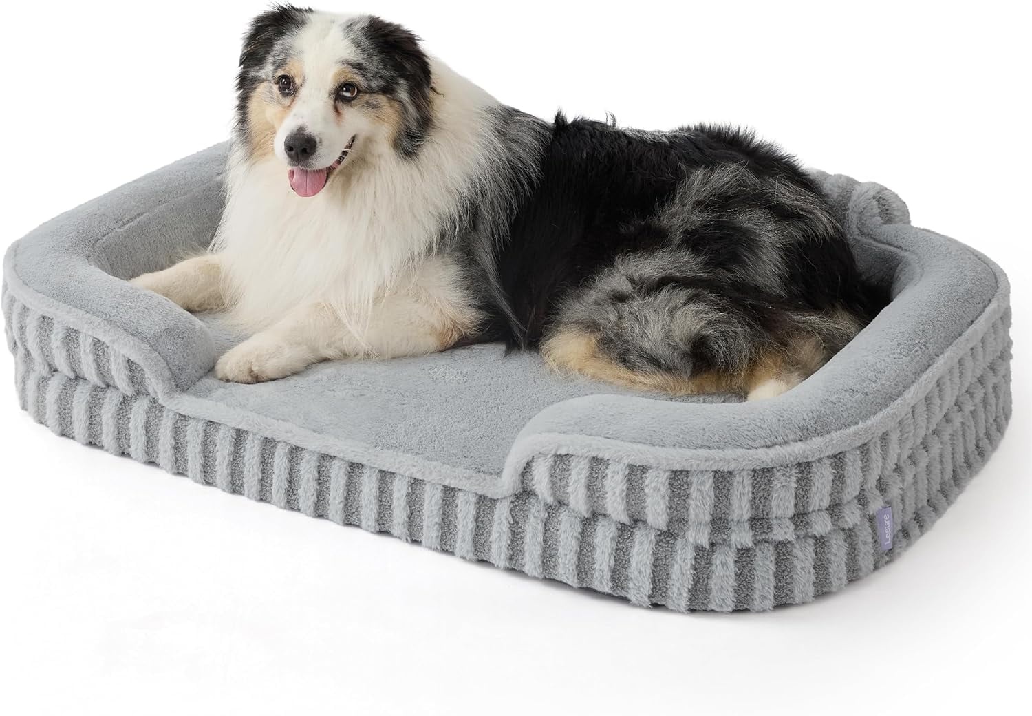 Cute Dog Beds for Extra Large Dogs, Orthopedic Waterproof XL Pet Bed with Sides, High Back Non-Slip and Egg-Crate Foam Big Dog Couch Sofa with Washable Removable Cover, Grey