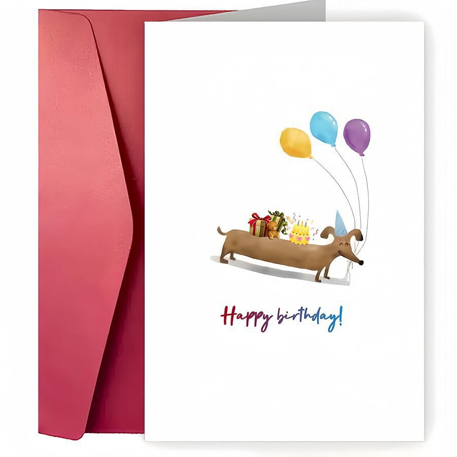 Cute Dog Birthday Card with Balloons - Blank Inside for Personal ...