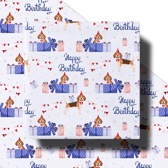 Cute Dog Birthday Wrapping Paper Roll for Boys Girls, 23x58 Inch, Cute Puppy Gift Wrap Paper with Happy Birthday Text Gift Wrap for Dog Lovers, Pet Party
