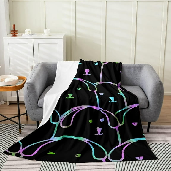 Cute Dog Blanket 40X50 Inch, Cartoon Dog Lover Throw Blanket for Girls Child Kids, Kawaii Pet Animals Flannel Blanket, Purple Teal Ombre Bed Blanket Microfiber Bedroom Decor