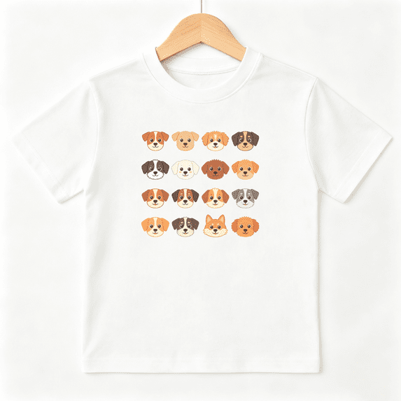 Cute Dog Breeds Pattern Boys Graphic Tee, Funny Puppies Pets 100% Cotton Kids Short Sleeve T-Shirt 4-13Y